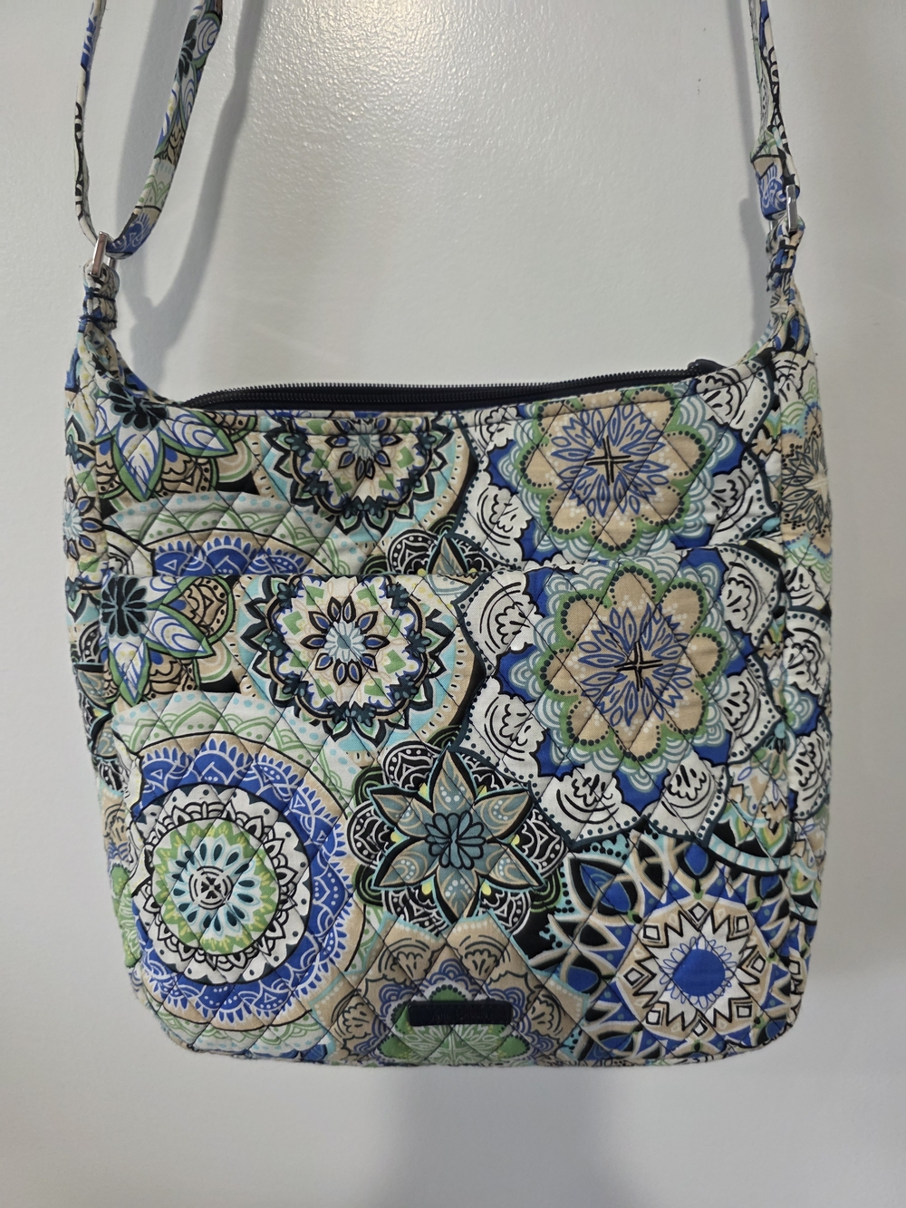 Vera Bradley Blue Green Floral Mosaic Quilted Cotton Large Crossbody